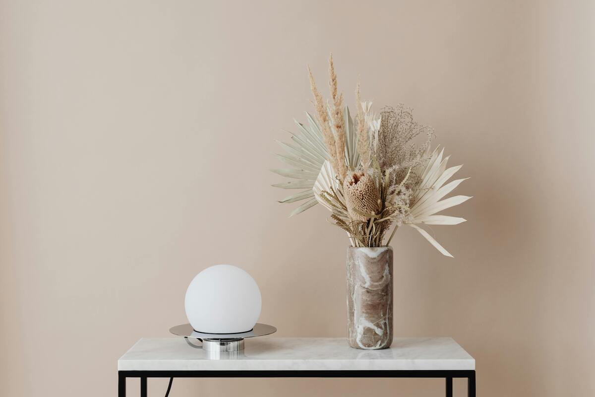 Creative composition of minimalistic interior design with copy s objets décoration